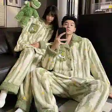 静英鸾 卡通恐龙宅家甜美风珊瑚绒加绒加厚保暖休闲舒适冬季家居服睡衣套装 男女同款