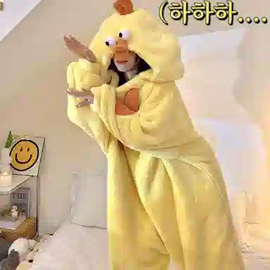 静英鸾 珊瑚绒保暖加绒加厚卡通小鸡长袖休闲家居服睡袍 女款
