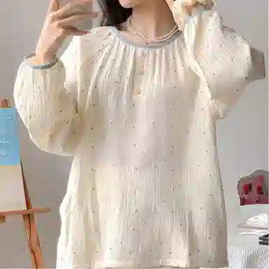 静英鸾 圆领设计清新彩色波点长袖轻便家居服睡衣套装 女款