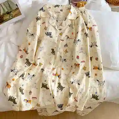 静英鸾 满印小狗甜美风休闲舒适家居服秋季睡衣套装 女款