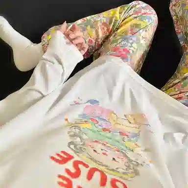 静英鸾 棉质带胸垫长袖长裤圆领套头卡通甜美花朵家居服秋冬季睡衣套装 女款