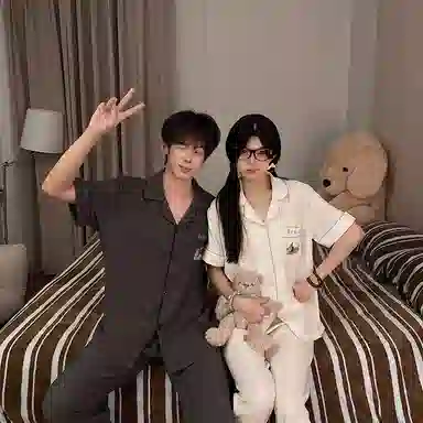 静英鸾 家居情侣简约休闲风格可外穿三件套服睡衣套装 男女同款