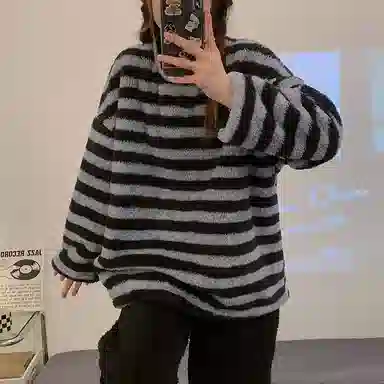 静英鸾 长袖圆领条纹保暖加绒加厚舒适家居服睡衣套装 女款