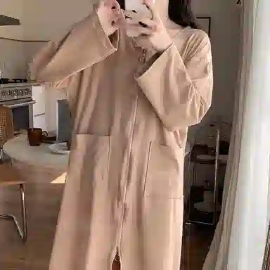静英鸾 德绒长袖长裙圆领拉链纯色简约舒适家居服秋冬季保暖套装 女款