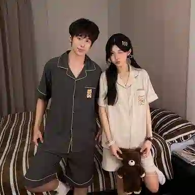 静英鸾 家居情侣休闲风格可外穿三件套服睡衣套装 男女同款