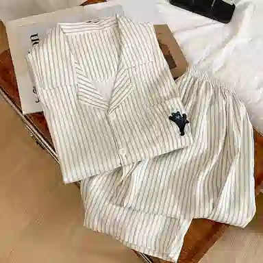 静英鸾 情侣轻便舒适条纹可外穿长袖家居服睡衣套装 男女同款