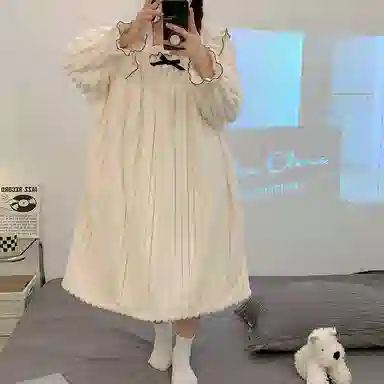 静英鸾 舒适简约长袖保暖加绒方领设计家居服睡裙 女款