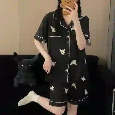 静英鸾 简约法斗犬短袖长裤春夏秋款家居服三件套睡衣套装 女款