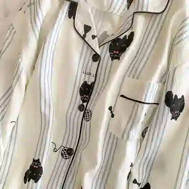 静英鸾 条纹卡通小猫时尚甜美风休闲舒适家居服睡衣套装 女款