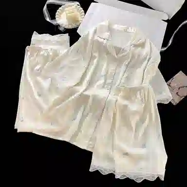 静英鸾 短袖三件套休闲舒适简约设计宽松家居服睡衣套装 女款
