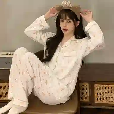 静英鸾 棉质长袖长裤翻领开衫可爱卡通小狗两件套家居服秋冬季睡衣套装 女款