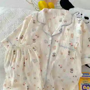 静英鸾 翻领短袖短裤甜美风休闲舒适家居服睡衣套装 女款