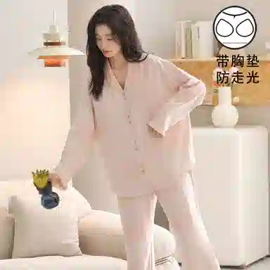静英鸾 带胸垫翻领休闲甜美可爱时尚亲肤舒适家居服睡衣套装 女款