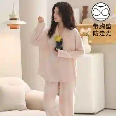 静英鸾 带胸垫翻领休闲甜美可爱时尚亲肤舒适家居服睡衣套装 女款