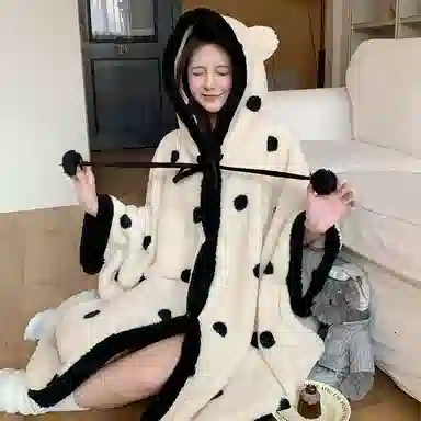 静英鸾 保暖舒适可爱连帽设计加绒加厚家居服睡袍 女款