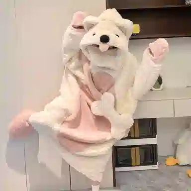 静英鸾 珊瑚绒保暖加绒加厚卡通甜美小熊长袖连帽休闲家居服睡袍 女款