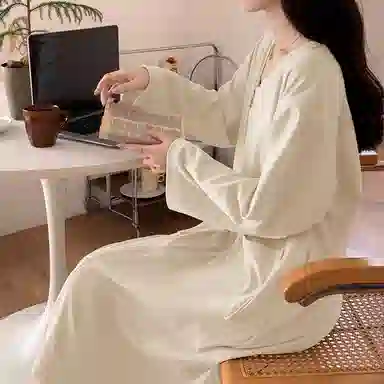 静英鸾 德绒长袖长裙圆领拉链纯色舒适家居服秋冬季保暖套装 女款