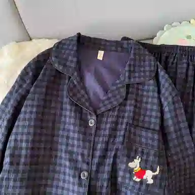 静英鸾 休闲轻盈可外穿宽松格子家居服睡衣套装 女款