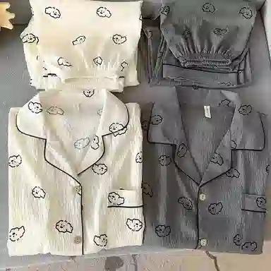 静英鸾 情侣舒适简约休闲短袖三件套可外穿家居服睡衣套装 男女同款