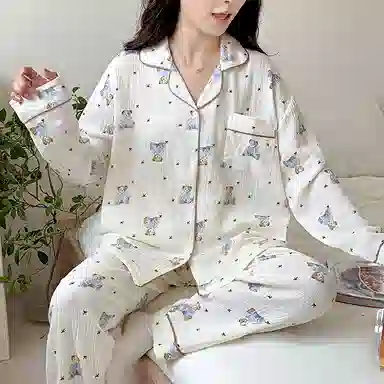静英鸾 简约休闲时尚甜美可爱卡通小熊亲肤舒适可外穿家居服睡衣套装 女款