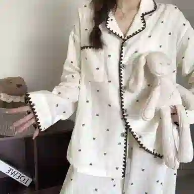 静英鸾 秋季翻领卡通小熊甜美风休闲舒适家居服睡衣套装 女款