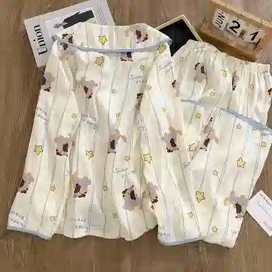 静英鸾 舒适简约休闲轻便透气可外穿开衫家居服睡衣套装 女款