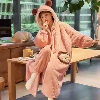 静英鸾 舒适甜美可爱少女加绒加厚长袖柔软家居服睡衣套装 女款