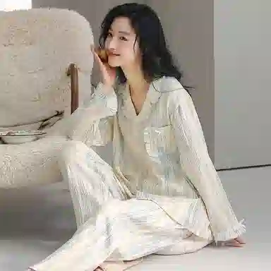 静英鸾 翻领时尚简约风宅家休闲舒适家居服秋冬季睡衣套装 女款