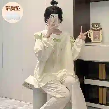 静英鸾 带胸垫简约甜美可爱柔软亲肤舒适可外穿家居服睡衣套装 女款