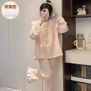 静英鸾 带胸垫简约粉甜美可爱小清新亲肤舒适可外穿家居服睡衣套装 女款