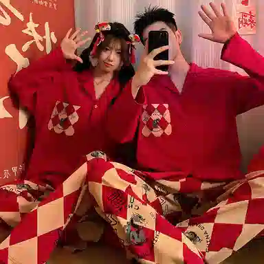 静英鸾 秋季翻领纯色带口袋时尚简约风休闲舒适家居服睡衣套装 男女同款