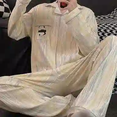 静英鸾 秋季翻领时尚简约风长袖长裤休闲舒适家居服睡衣套装 男款