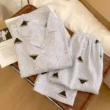 静英鸾 简约休闲翻领条纹亲肤舒适可外穿家居服睡衣套装 女款