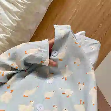 静英鸾 云朵棉长袖长裤翻领开衫可爱卡通大白鹅家居服秋冬季睡衣套装 女款