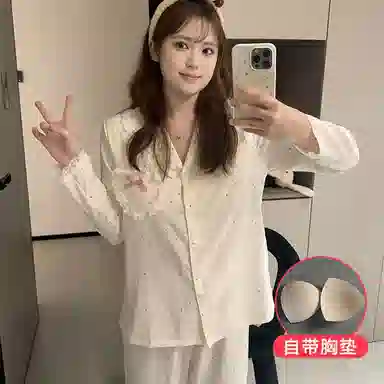 静英鸾  圆点蝴蝶结翻领甜美风休闲舒适家居服睡衣礼盒 女款