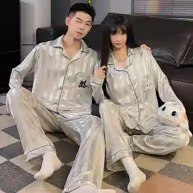 静英鸾 翻领卡通小飞龙条纹简约风休闲舒适家居服睡衣套装 男女同款