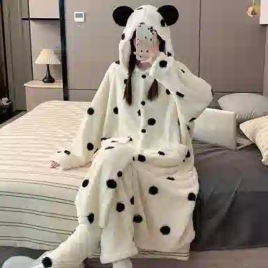 静英鸾 舒适柔软长袖加绒加厚可外穿连帽家居服睡袍 女款