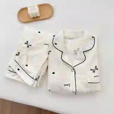 静英鸾 秋季蝴蝶结时尚甜美风休闲舒适家居服睡衣套装 女款
