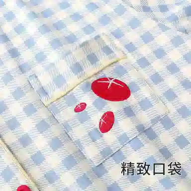 静英鸾 休闲时尚翻领简约格子卡通小番茄亲肤舒适可外穿家居服睡衣套装 女款