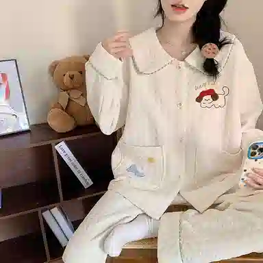 静英鸾 简约休闲时尚甜美可爱卡通小狗柔软舒适可外穿家居服睡衣套装 女款