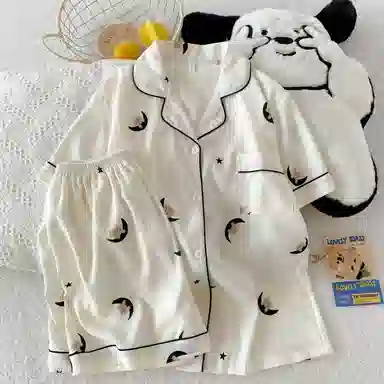 静英鸾 舒适简约宽松亲肤短袖短裤翻领家居服睡衣套装 女款