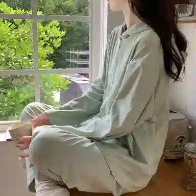 静英鸾 德绒长袖长裤连帽拉链带口袋纯色简约小清新两件套家居服秋冬季保暖套装 女款