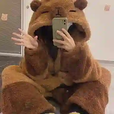 静英鸾 珊瑚绒保暖加厚卡通可爱卡皮巴拉连帽开衫休闲睡袍睡衣套装 女款