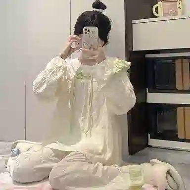 静英鸾 带胸垫简约甜美可爱柔软亲肤舒适可外穿家居服睡衣套装 女款