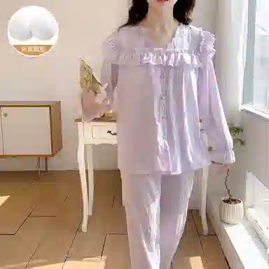 静英鸾 简约紫甜美休闲时尚亲肤柔软舒适可外穿家居服睡衣套装 女款