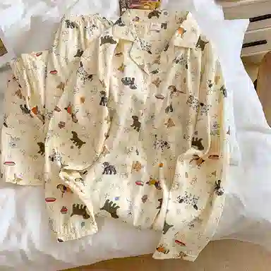 静英鸾 满印小狗甜美风休闲舒适家居服秋季睡衣套装 女款