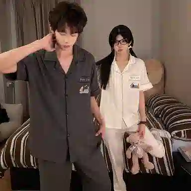 静英鸾 家居情侣简约休闲风格可外穿三件套服睡衣套装 男女同款
