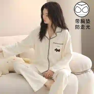 静英鸾 带胸垫翻领休闲甜美可爱卡通小狗时尚亲肤舒适家居服睡衣套装 女款