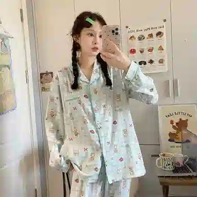 静英鸾 甜美可爱卡通图案简约舒适可外穿家居服睡衣套装 女款