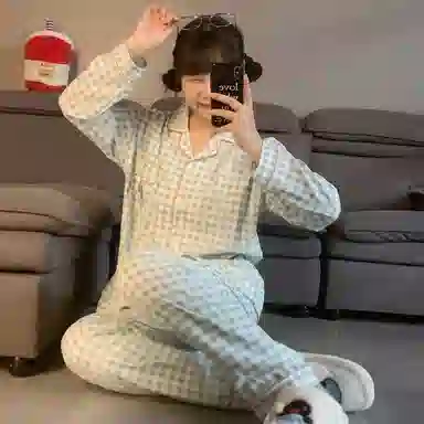 静英鸾 家居女舒适简约翻领设计格子图案长袖服睡衣礼盒 女款